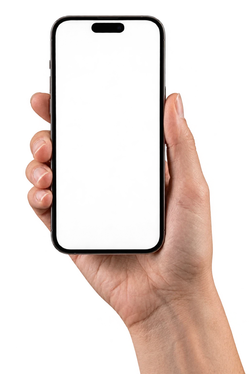 Hand hält ein Smartphone mit dem Relavo-Profil